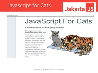 Javascript for Cats
copyright © 2016 irfan maulana for jakartajs
 