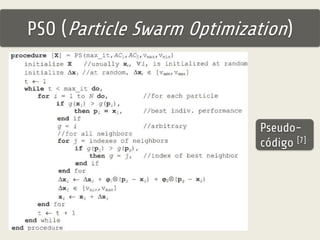 PSO (Particle Swarm Optimization) 
Pseudo-código 
[7] 
 