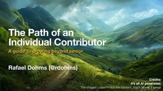 Rafael Dohms (@rdohms)
The Path of an
Individual Contributor
A guide to growing beyond senior
Credits:
It’s all AI generated.
The images I mean!! Not the content, that’s all me, I swear
 