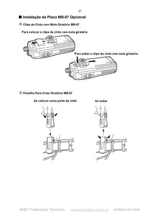 47
T Instalação da Placa MB-87 Opcional
T



    Clipe de Cinto com Mola Giratório MB-87




    Presilha Para Cinto Giratório MB-87




W&P Traduções Técnicas               pestraducao@terra.com.br   ICV800219112004
 