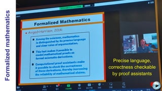 Formalized
mathematics
Precise language,
correctness checkable
by proof assistants
C:UsersJonathanAppDataLocalMicrosoftWindowsTemporary Internet
FilesContent.IE58PADLV2LMC900432679[1].png
 