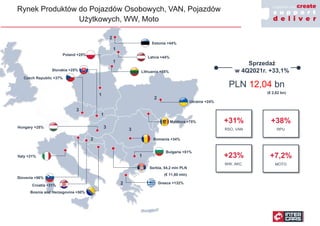 Bosnia and Herzegovina +50%
Croatia +31%
Italy +31%
Slovenia +56%
Poland +25%
Czech Republic +37%
Slovakia +25%
Latvia +44...