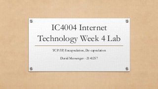 IC4004 Internet
Technology Week 4 Lab
TCP/IP, Encapsulation, De-capsulation
David Messenger - 2141257
 