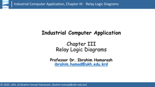 Industrial Computer Application, Chapter III: Relay Logic Diagrams
© 2020, UKH, Dr.Ibrahim Ismael Hamarash, ibrahim.hamad@ukh.edu.krd
Industrial Computer Application
Chapter III
Relay Logic Diagrams
Professor Dr. Ibrahim Hamarash
ibrahim.hamad@ukh.edu.krd
 
