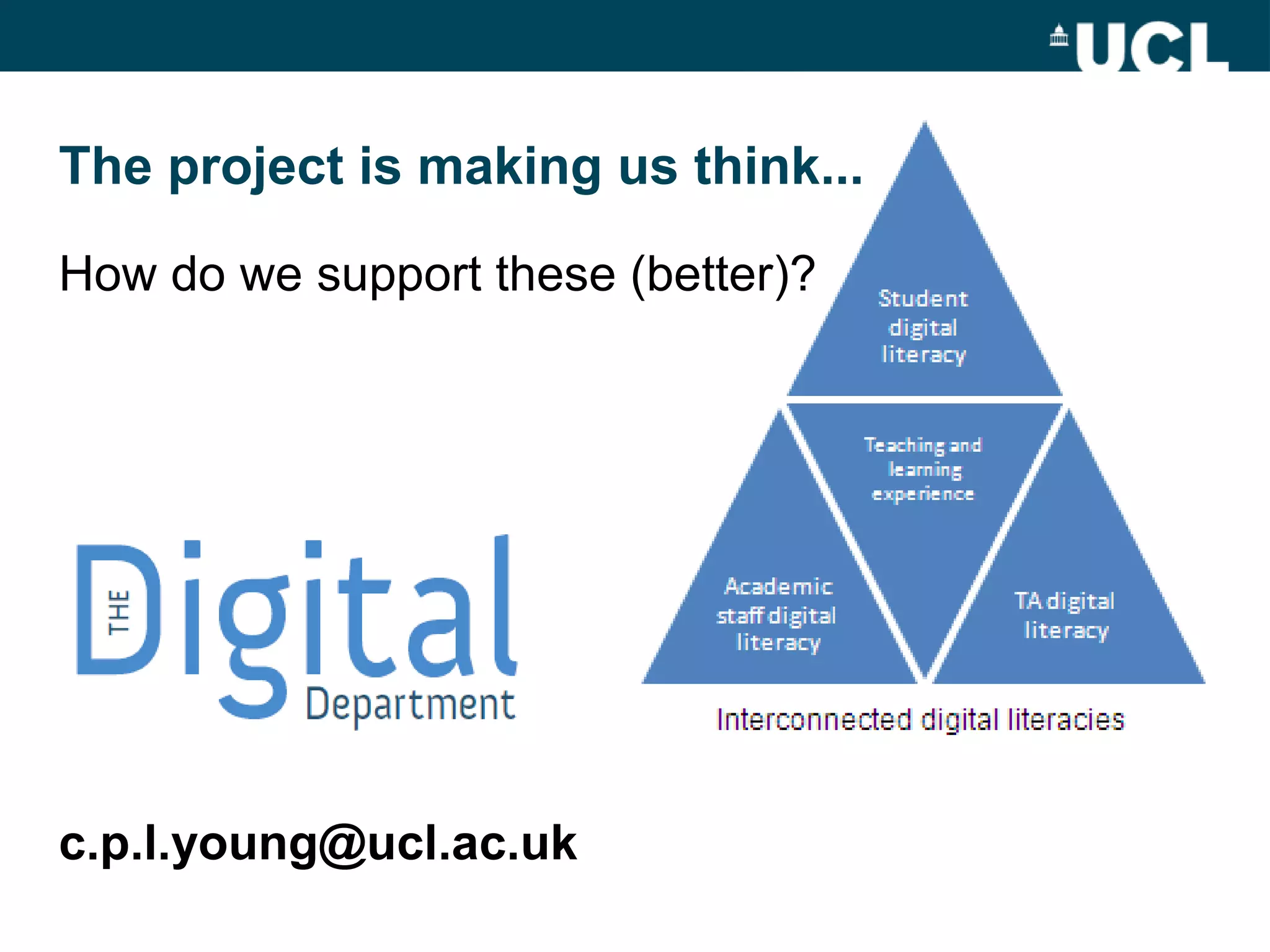The project is making us think...

How do we support these (better)?




c.p.l.young@ucl.ac.uk
 