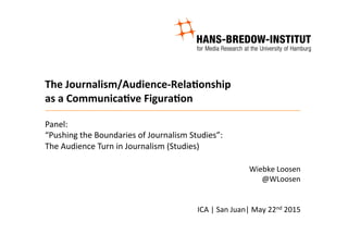The	
  Journalism/Audience-­‐Rela5onship	
  
as	
  a	
  Communica5ve	
  Figura5on	
  
Wiebke	
  Loosen	
  
@WLoosen	
  
ICA	
  |	
  San	
  Juan|	
  May	
  22nd	
  2015	
  
Panel:	
  
“Pushing	
  the	
  Boundaries	
  of	
  Journalism	
  Studies”:	
  	
  
The	
  Audience	
  Turn	
  in	
  Journalism	
  (Studies)	
  
 