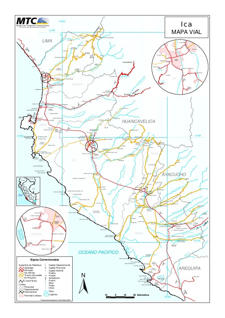 Mapa vial del departamento de Ica