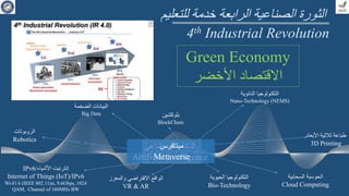 ‫السحابية‬ ‫الحوسبة‬
Cloud Computing
‫النانوية‬ ‫التكنولوجيا‬
Nano-Technology (NEMS)
‫الحيوية‬ ‫التكنولوجيا‬
Bio-Technology
‫الروبوتات‬
Robotics
‫والمعزز‬ ‫االفتراضي‬ ‫الواقع‬
VR & AR
‫الضخمة‬ ‫البيانات‬
Big Data
‫األشياء‬ ‫إنترنيت‬
/
IPv6
Internet of Things (IoT)/IPv6
Wi-Fi 6 (IEEE 802.11ax, 9.6Gbps, 1024
QAM, Channel of 160MHz BW
‫بلوكشين‬
BlockChain
‫لل‬ ‫خدمة‬ ‫الرابعة‬ ‫الصناعية‬ ‫الثورة‬
‫تعليم‬
5G
‫ثالثية‬ ‫طباعة‬
‫األبع‬
‫اد‬
3D Printing
4th Industrial Revolution
Green Economy
‫األخضر‬ ‫االقتصاد‬
Cybersecurity
‫اإللكتروني‬ ‫األمن‬
‫االصطناعي‬ ‫الذكاء‬
Artificial Intelligence
‫ميتافرس‬
Metaverse
 
