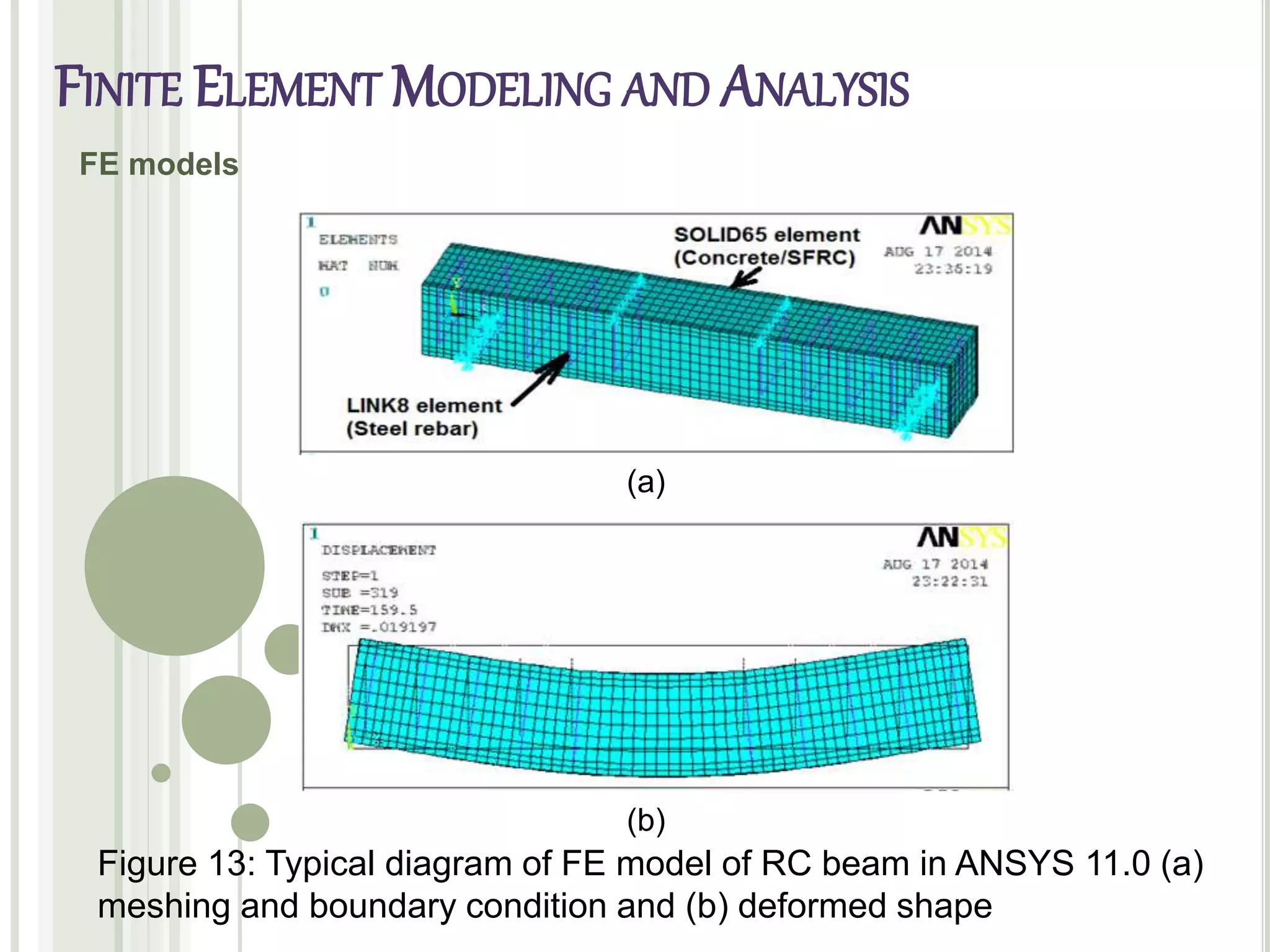 FE models
(a)
(b)
Figure 13: Typical diagram of FE model of RC beam in ANSYS 11.0 (a)
meshing and boundary condition and (b) deformed shape
FINITE ELEMENT MODELING AND ANALYSIS
 