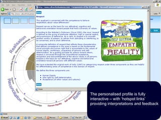 The personalised profile is fully
interactive – with ‘hotspot links’
providing interpretations and feedback
 