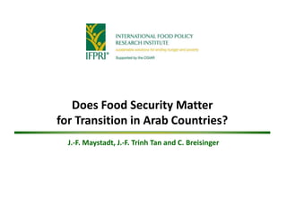 Does Food Security Matter
for Transition in Arab Countries?
J.-F. Maystadt, J.-F. Trinh Tan and C. Breisinger
 