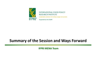 Summary of the Session and Ways Forward
IFPRI MENA Team
 