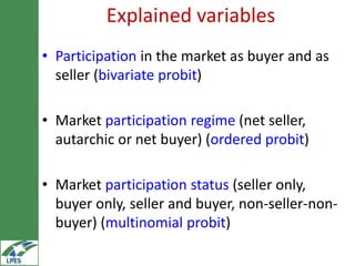 Household market participation behaviour in small ruminants in the Highlands of Ethiopia: The role of herd size, herd structure and institutional and infrastructural services