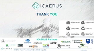 THANK YOU
www.icaerus.eu
ICAERUS Project Presentation| HAICTA 2022| 24 Sept 2022
ICAERUS Partners
 