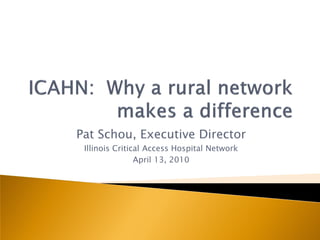 Pat Schou, Executive Director
 Illinois Critical Access Hospital Network
                April 13, 2010
 