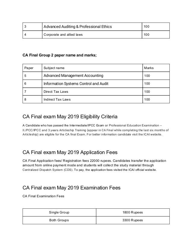 Icai ca final exam date sheet may 2019