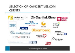 SELECTION OF ICAINCENTIVES.COM
CLIENTS




            The Only Global Incentives Deal Database
                               4
 