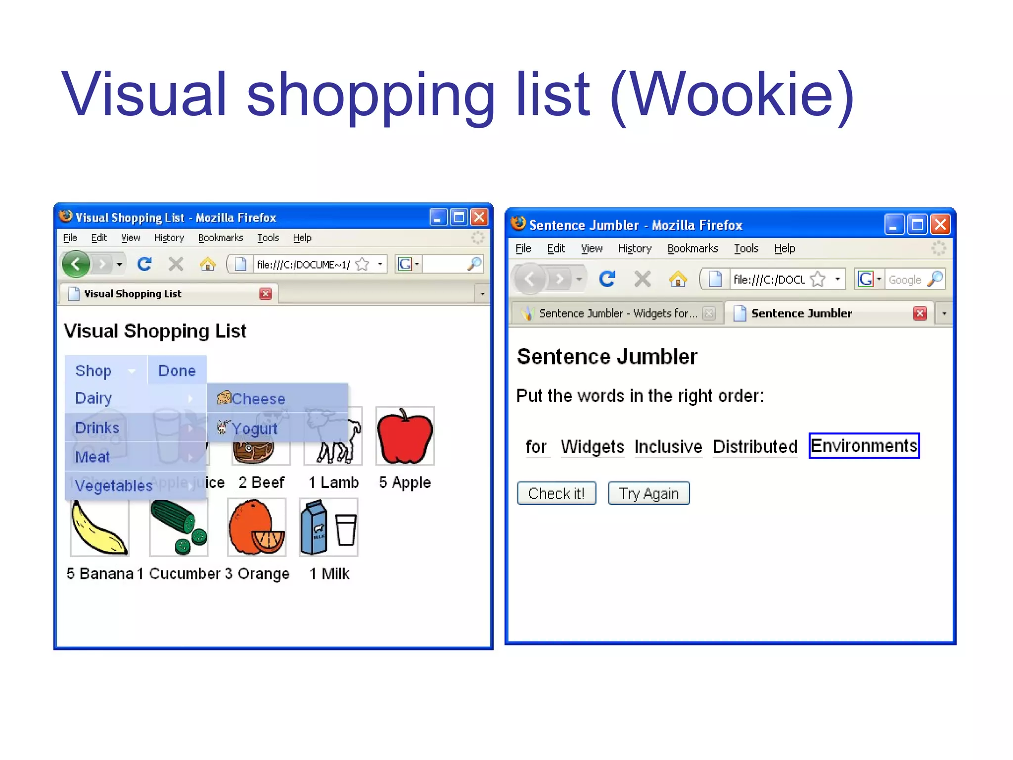 Visual shopping list (Wookie) 