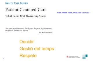Arch Intern Med 2009;169:1551-53 Decidir Gestió del temps Respete 