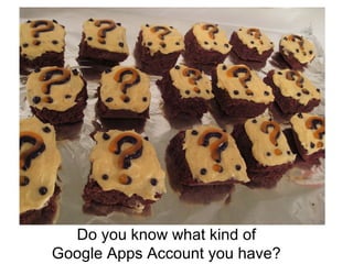 Do you know what kind of
Google Apps Account you have?
 