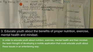 3. Educate youth about the benefits of proper nutrition, exercise,
mental health and mindset.
In order to educate youth ab...