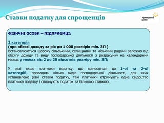 Особливості сплати платниками податку окремих податків і зборів