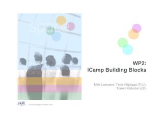WP2:
                                    iCamp Building Blocks

                                      Mart Laanpere, Terje Väljataga (TLU),
                                                     Toma Klobučar (JSI)




Co-financed by the European Union
 