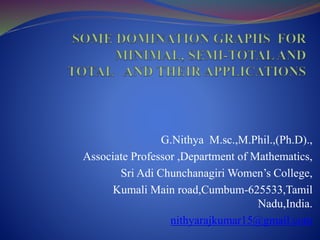 G.Nithya M.sc.,M.Phil.,(Ph.D).,
Associate Professor ,Department of Mathematics,
Sri Adi Chunchanagiri Women’s College,
Kumali Main road,Cumbum-625533,Tamil
Nadu,India.
nithyarajkumar15@gmail.com
 