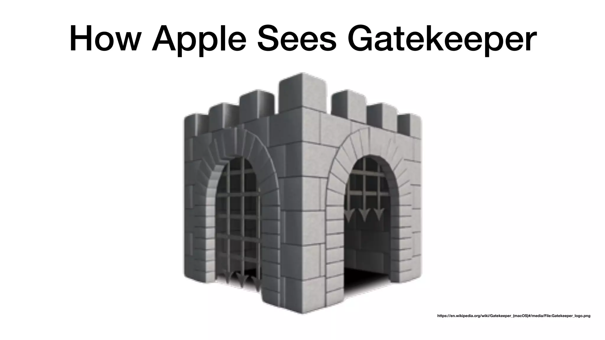 How Apple Sees Gatekeeper
https://en.wikipedia.org/wiki/Gatekeeper_(macOS)#/media/File:Gatekeeper_logo.png
 