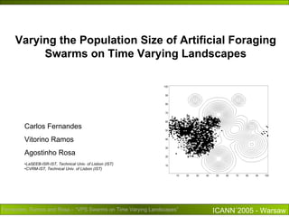 Varying the Population Size of Artificial Foraging
          Swarms on Time Varying Landscapes




        Carlos Fernandes
        Vitorino Ramos
        Agostinho Rosa
        •LaSEEB-ISR-IST, Technical Univ. of Lisbon (IST)
        •CVRM-IST, Technical Univ. of Lisbon (IST)




Fernandes, Ramos and Rosa – “VPS Swarms on Time Varying Landscapes”   ICANN´2005 - Warsaw
 