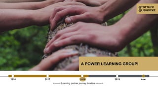 2018 201920172016
<-------- Learning partner journey timeline -------->
Now
@TOTTILFC
@LISIHOCKE
A POWER LEARNING GROUP!
 