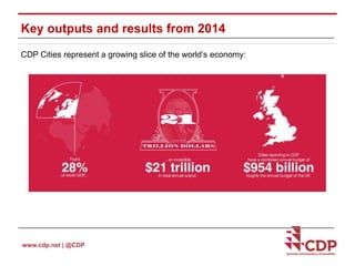 Key outputs and results from 2014 
CDP Cities represent a growing slice of the world’s economy: 
www.cdp.net | @CDP 
 