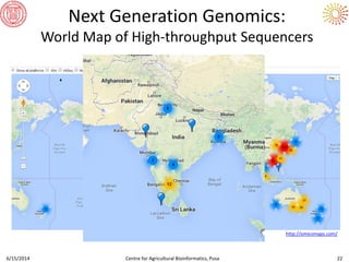http://omicsmaps.com/
Next Generation Genomics:
World Map of High-throughput Sequencers
Centre for Agricultural Bioinformatics, Pusa6/15/2014 22
 