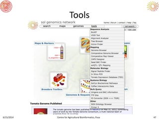 6/15/2014 Centre for Agricultural Bioinformatics, Pusa 47
Tools
 