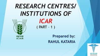 RESEARCH CENTRES/
INSTITUTIONS OF
ICAR
( PART – 1 )
Prepared by:
RAHUL KATARIA
 