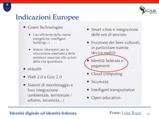 18Indicazioni EuropeeFonte: Luigi ReggiIdentità digitale ed identità federata