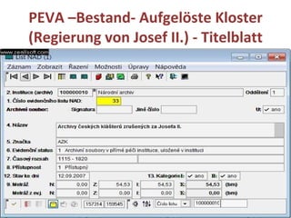 PEVA –Bestand- Aufgelöste Kloster  ( Regierung von Josef II .) - Titelblatt 