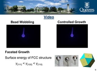 9
Video
Faceted Growth
Surface energy of FCC structure
γ{111} < γ{100} < γ{110}
Bead Wobbling Controlled Growth
 