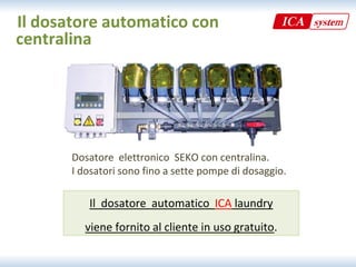 Il dosatore automatico con 
centralina




       Dosatore  elettronico  SEKO con centralina.  
       I dosatori sono fino a sette pompe di dosaggio.

          Il  dosatore  automatico  ICA l
          Il d t          t   ti ICA laundry
                                          d
         viene fornito al cliente in uso gratuito.
 