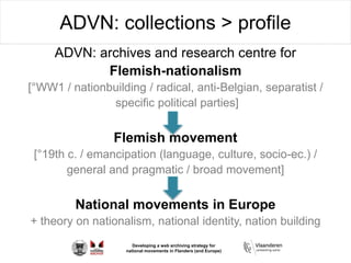 Developing a webarchiving strategy for national movements in Flanders Slide 5