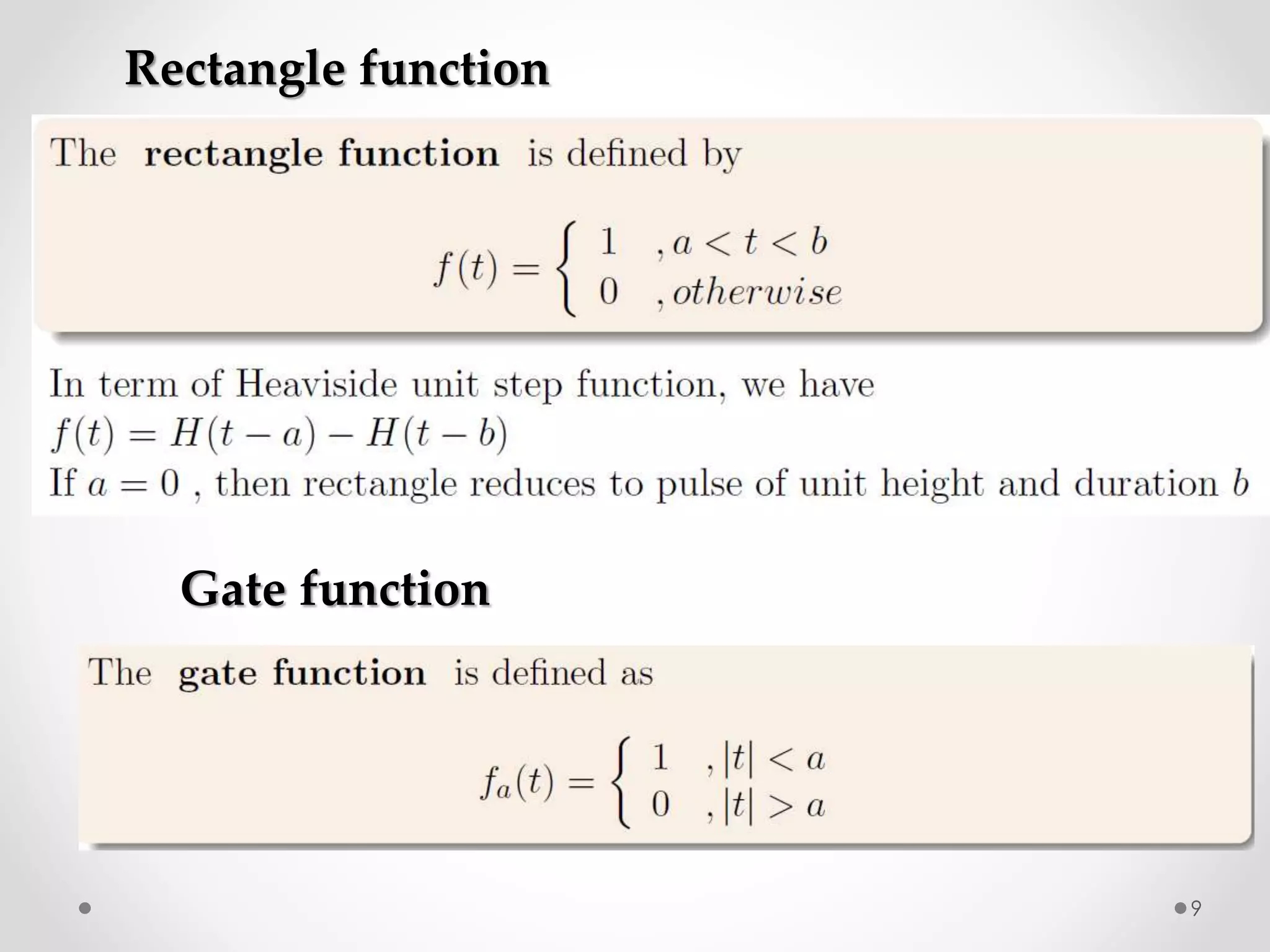 Rectangle function
Gate function
9
 
