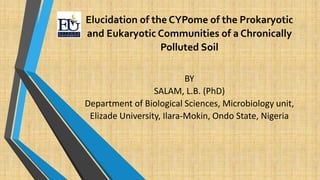 Elucidation of the CYPome of the Prokaryotic
and Eukaryotic Communities of a Chronically
Polluted Soil
BY
SALAM, L.B. (PhD)
Department of Biological Sciences, Microbiology unit,
Elizade University, Ilara-Mokin, Ondo State, Nigeria
 
