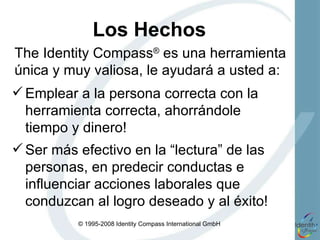 Sus Beneficios Los empleados ubicados en posiciones acordes con sus habilidades y talentos se sienten y actúan muchísimo mejor en el trabajo, con resultados sorprendentes Menores oportunidades de “quemarse”. Menores índices del estrés dañino  Incrementos en el nivel de asistencia Mayor compromiso Mejoradas acciones laborales y Productividad Las consecuencias naturales de ello son : 