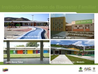 Instituto Colombiano de Bienestar Familiar




  Jardín Social Derroche de Luz Santa
                                        Jardín Social Turbo
  Marta




 Jardín Social Tuluá                    Jardín Social San Javier – Medellín
 