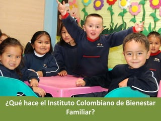 ¿Qué hace el Instituto Colombiano de Bienestar
                    Familiar?
 