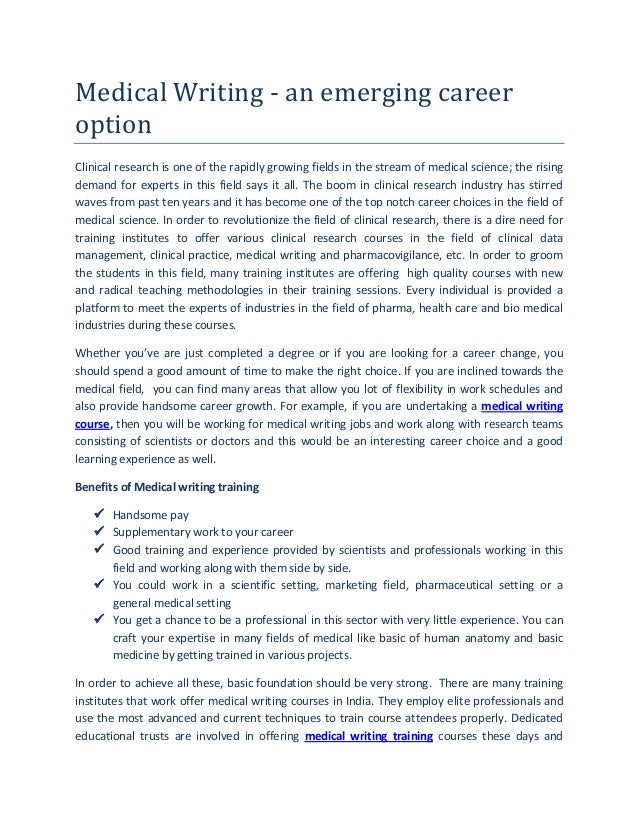Medical Writing an emerging career option
