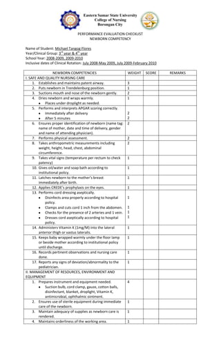 Samar Checklist Immediate Newborn Cordcare Checklist | DOCX