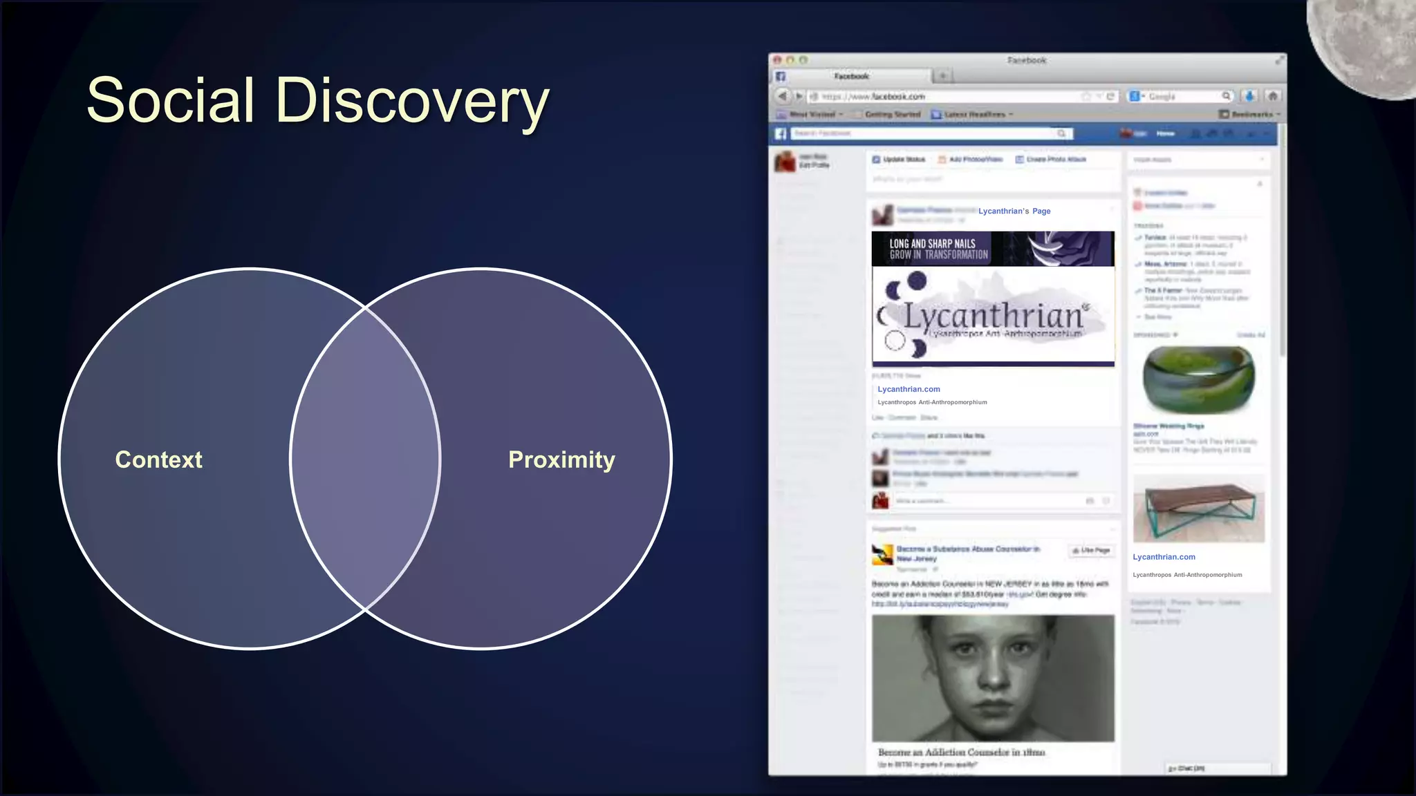 Social Discovery
Context Proximity
Lycanthrian’s Page
Lycanthrian.com
Lycanthropos Anti-Anthropomorphium
Lycanthrian.com
Lycanthropos Anti-Anthropomorphium
M
 