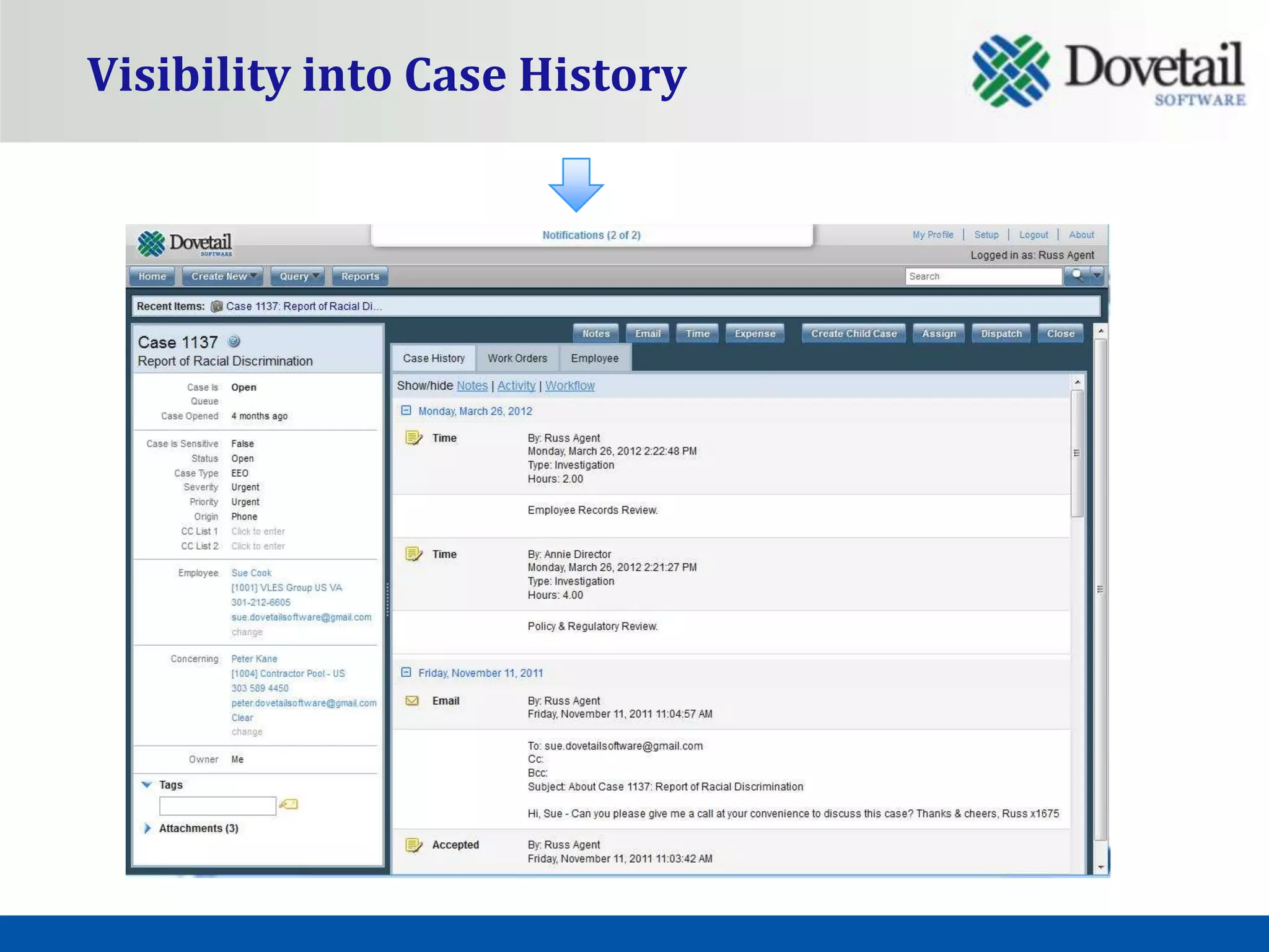 Visibility into Case History
 