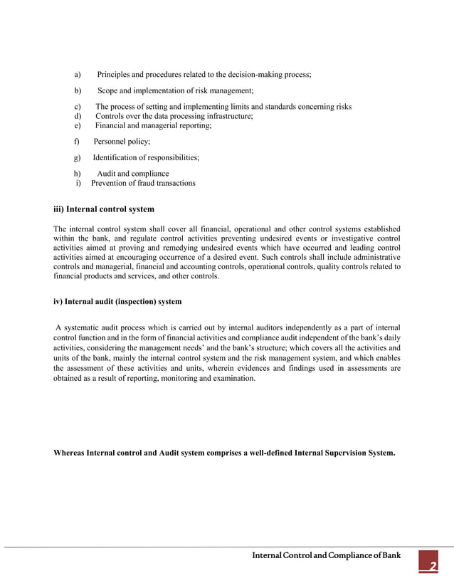 Internal Control and Compliance. | DOCX | Financial Regulation | Economy